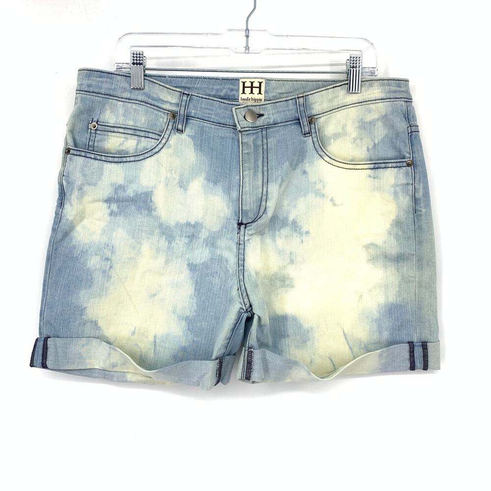 Haute Hippie Midi Jean Short Womens Size 31 Light Wash Bleach Dye Look Stretch